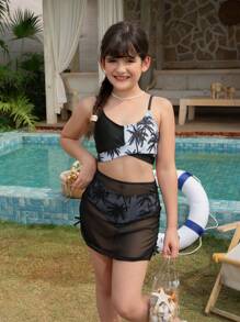 Cute Coconut Tree Print Girls Bikini Set, Highlighting Adorable & Tropical Style Swimwear - Multicolor - View 3