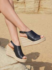 Styleloop Simple And Fashionable Beach Style Platform Thick-Soled High Heel Sandals, Black High Heel Sandals Spring Shoes Spring Break Easter - Black - View 2