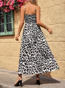 SHEIN VCAY Rochie Elegantă fără mâneci cu imprimeu leopard pentru femei, perfectă pentru vacanță - Multicolor - Vizualizare 3