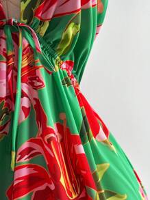 Sweetra Plus Size Halter Print Backless Vacation Dress Mini-Dress - Multicolor - View 5