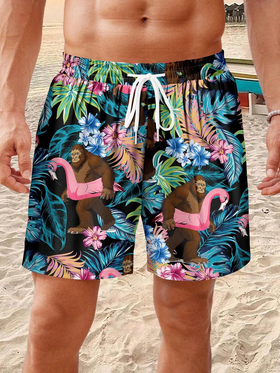 Manfinity RSRT Men's Vacation Casual Tropical Print Shorts - Multicolor - View 1