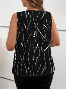 SHEIN Clasi Plus Size V-Neck Casual Polka Dot & Striped Pattern Blouse Suitable For Summer Chic Blouses For Women