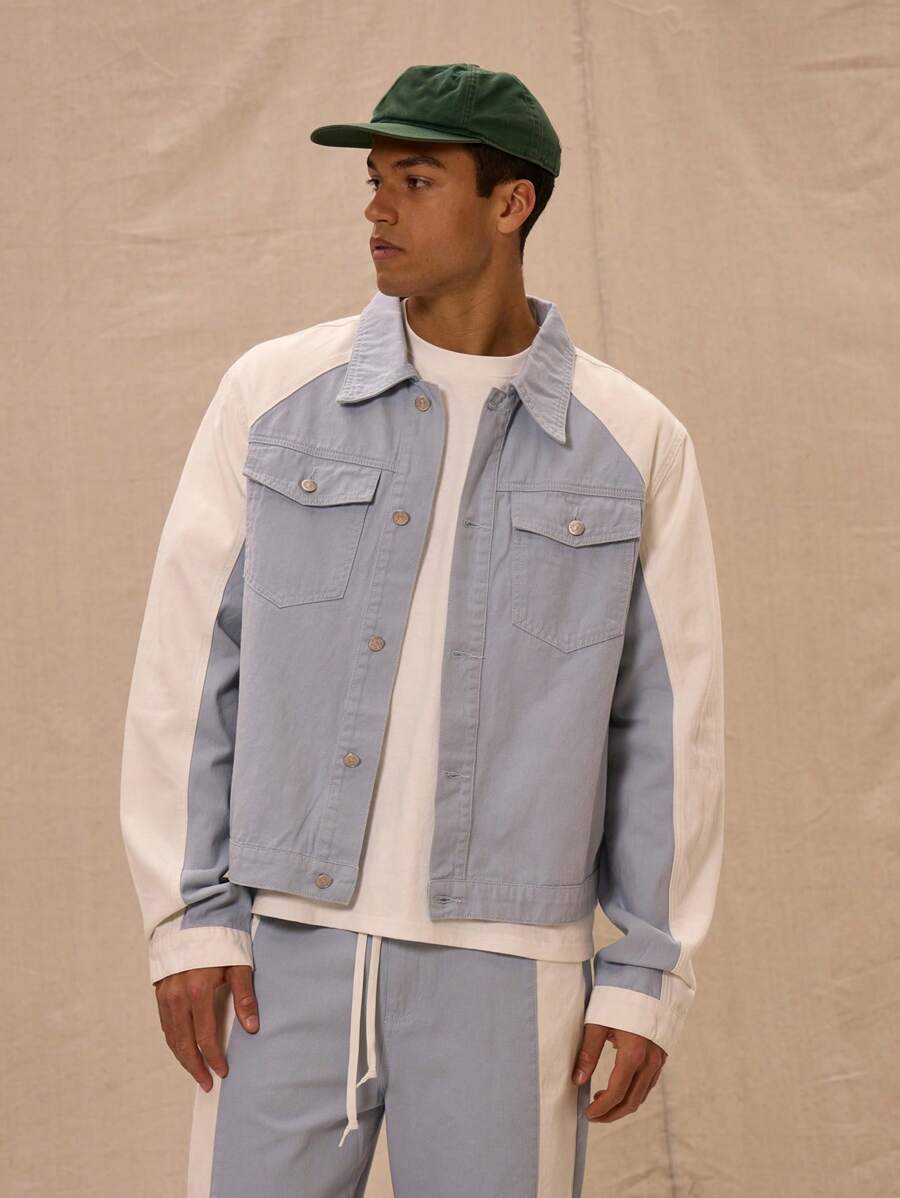 Musero Collared Contrast Panel Front Pocket Denim Jacket - Multicolor - View 1