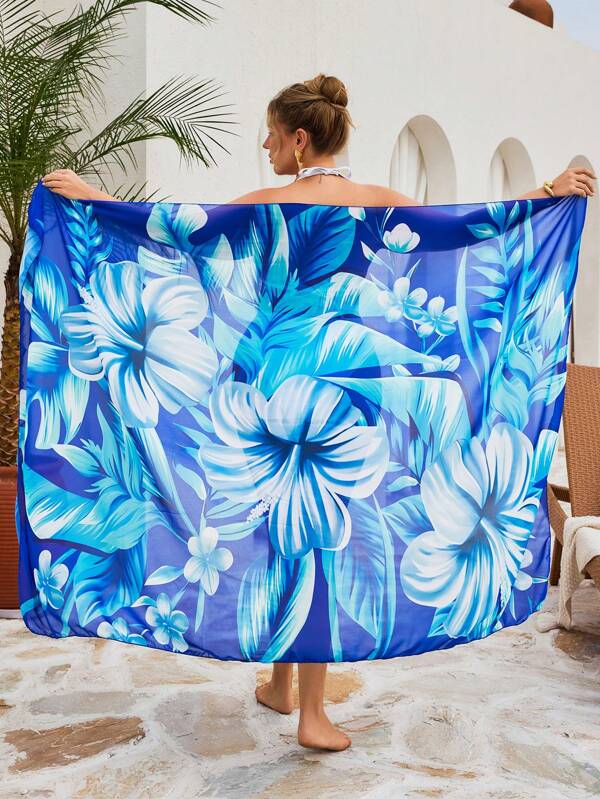 Swim Vcay Plus Size Women Floral Printed Beach Cover Up Sarong Skirt For Summer Beach Vacation