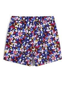 Surfspeed Men's Floral Print Drawstring Waist Beach Shorts, Summer