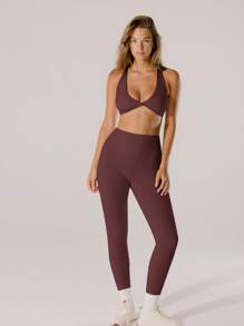 Aralina Leisurewear Active Chocolate Brown High-Rise Bottom Lift Comfy Pilates Activewear Leggings