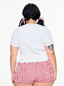 ROMWE Kawaii 大码夏季休闲樱桃印花短袖 T 恤 - 米色 - 查看 6