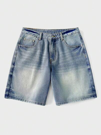 SHEIN Forever 21 男士浅洗蓝色基本款牛仔短裤/夏季牛仔短裤/休闲/返校节/街头服饰/90 年代服装