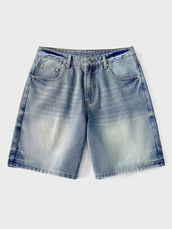 SHEIN Forever 21 Men's Light Wash Blue Basic Denim Shorts/Summer Denim Shorts/Casual/Homecoming/Streetwear/90s Clothing