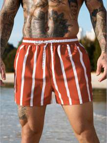 Manfinity Swimmode Men's Striped Print Casual Beach Shorts - Multicolor - View 3