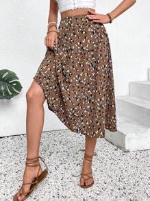 Breezaya 女式全印花带口袋半身裙 - 棕色 - 查看 4