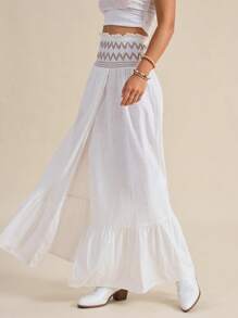 Wildy Long White High-Slit Romantic Vacation Skirt For Women, Music Festival Style, Summer Concert Women Vacation Woman Western Wear Women Western Wear Women Skirt - White - View 5