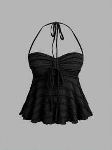 Sweetra Top a canottiera in maglia lavorata, con collo con coulisse e senza maniche, di colore rosso tinta unita, vita stretta, di design alla moda, versatile, casual, minimalista, di nicchia per le donne