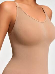 SHAPORA Women Seamless Solid Color Suspender Shaping Jumpsuit - Capri Pants - Apricot - View 3