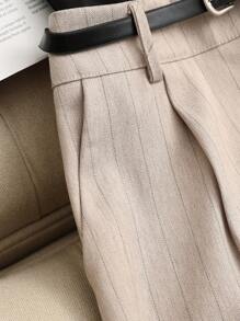 Franclia Women's Fashion Everyday Casual Black Camisole & Loose Striped Khaki Wide Leg Bermuda Shorts Set, Spring/Summer - Black - View 3