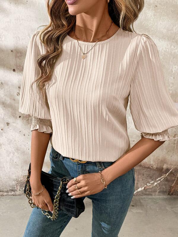 SHEIN Clasi Plus Size Casual Commuter Solid Color Puff Sleeve Shirt
