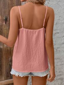 SHEIN Frenchy 女士纯色撞色蕾丝吊带背心 - 粉色 - 查看 2