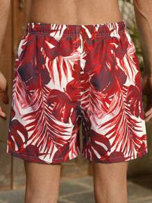 Manfinity VDAYZ Tropical Print Drawstring Waist Casual Beach Shorts - Red - View 2