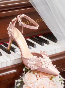 CUCCOO HITCHD White Women's Pointed Toe High Heel Shoes With Pearl & Butterfly Decor, Elegant For Wedding & Evening Party - Pink - View 4