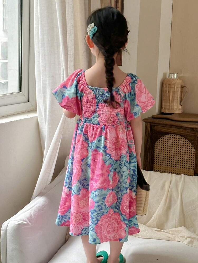 Girls (Little) Ditsy Floral Casual Beach Dress, Summer Vacation