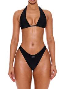 Musera Resort 露背系带比基尼上衣，仅供夏季春季度假性感俱乐部伊比沙岛沙滩装穿着，黑色