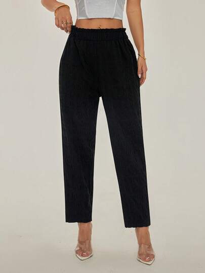 SHEIN PETITE Women's Casual Versatile Simple Solid Color Tapered Pants