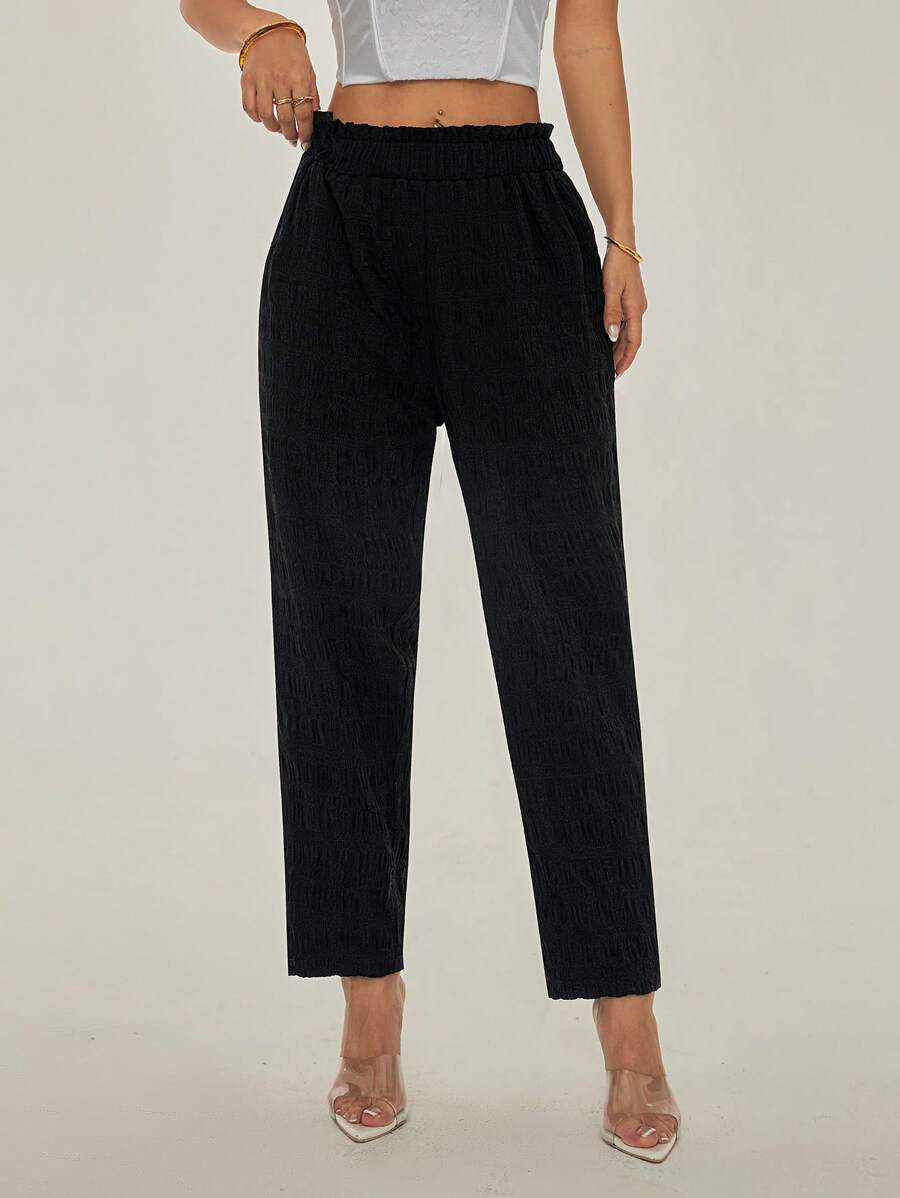 SHEIN PETITE Quần ống côn đơn giản, đa năng, màu trơn dành cho nữ - màu đen - Xem 1
