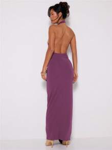 MUSERA Halter Neck Knot Front Maxi Dress For Wedding Guest Graduation Elegant Ibiza Holiday Beach Night Out Wedding Guest Elegant Date Night Fall Winter - Purple - View 3