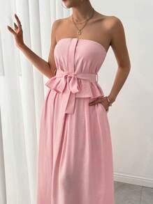 Chiquease Women's Spring/Summer Fashion Bandeau Top And A-Line Mini Skirt Set - Pink - View 7