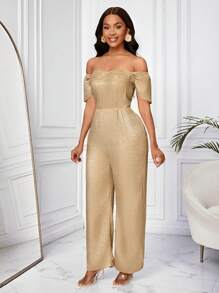 SHEIN LUNE Women Sparkling Jumpsuit, Elegant Casual For Party, Vacation, Commuting, Spring/Summer - Gold - View 6