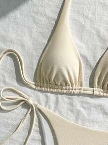 SHEIN Women Solid Color Textured Fabric Bikini Set, Summer