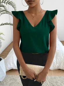 SHEIN Privé Blusa de mujer de unicolor con escote en V y mangas cortas de moda