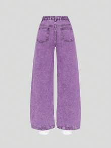 SHEIN Vaqueros rectos de lavado casual versátil con estilo sencillo de moda retro Y2K, color gris claro, para adolescentes