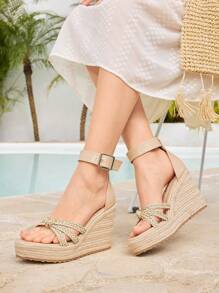 Styleloop Sandales compensées à plateforme avec détail de tresse pour femmes, talons hauts minimalistes à bride élastique ouverts à la mode et , semelle épaisse convenant pour l'été, les sorties, les vacances et l'extérieur