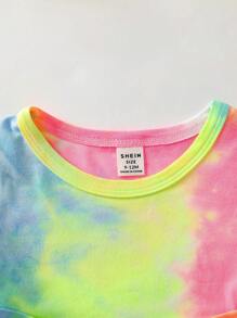 2 件套女婴休闲扎染短上衣和喇叭裤套装，春夏