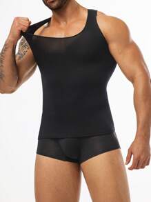 Men's Simple Solid Color Undershirt Shapewear Top - Multicolor - View 6