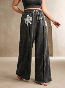 Anewsta Pantaloni primaverili taglie forti, con motivo a fiocco di neve, lavorazione pesante, stampa a caldo di diamanti, eleganti e versatili, adatti per primavera, estate, abbigliamento casual, festival, brunch, vacanze, eventi eleganti