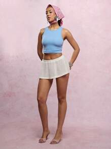 SUMWON WOMEN Summer Knit Mini Skirt Crochet Lace Tennis Style Spring High Waist Leisure Wear Vacation Beach Skater Ruffle Hemline