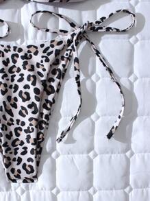 SHEIN Swim 女士豹纹圆点印花三角罩杯可调节肩带侧抽绳性感派对分体两件套泳衣 - 彩色 - 查看 4
