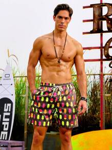 Surfspeed Pantalones cortos de playa con cordón en la cintura y estampado de paletas de hielo para hombres - Multicolor - Ver 5