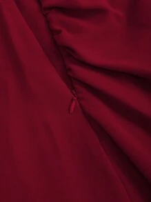 SHEIN PETITE Women's New Burgundy Vintage Palace-Style High Waist Low Hem Tie-Up Pleated Layer Skirt, Party/Boho Skirt, Petite Spring/Summer Skirt - Burgundy - View 4