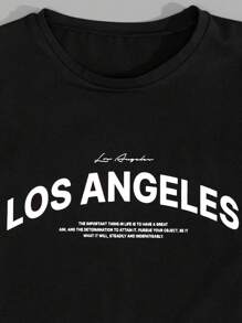 SHEIN Cottnline Men Letter Print Regular T-Shirt & Pants Two-Piece - Black - View 4