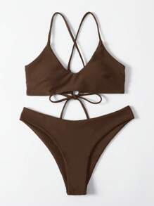 SHEIN Swim Einfarbiger Bikini Badeanzug, Neckholder-Oberteil und Unterteil, bügellos