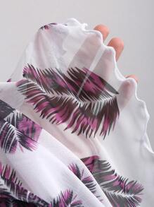 SHEIN Swim 3pcs/Set Vacation Beach Bikini Swimsuit With Random Print Cover-Up Mini Skirt For Summer - Purple - View 6