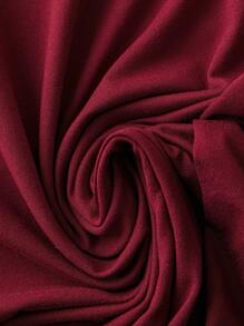 EMERY ROSE Plus Size Women Solid Color Half Zipper Front Hollow Out Short Sleeve Straight Dress - Burgundy - View 4