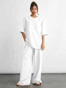 Manfinity INSISELF 2 Pieces Set Men's Loose Raglan Crew Neck Short Sleeve T-Shirt And Drawstring Waist Straight Leg Pants Tracksuits - White - View 3