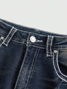 ROMWE J-Fashion Y2K Low Waist Vintage Rhinestone Butterfly Embroidered Jeans - Blue - View 4