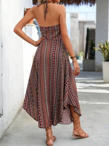 Breezaya 女士度假花卉印花吊带长裙，配有圆形链环和侧开衩，度假海滩装