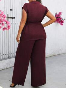 Breezaya Blusa con scollo a V, colletto con bottoni, spalle a volant, vita con laccio, taglio ampio, adatto a pantaloni a zampa d'elefante, ideale per primavera/estate/autunno, disponibile anche in taglie comode