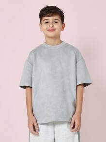 SUMWON 青少年超大码 T 恤休闲短袖街头潮流舒适运动 T 恤适合学校运动日常穿着春夏秋季系列 - 灰色 - 查看 1